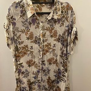 Printed Button Front Short Sleeve Top (XL)
